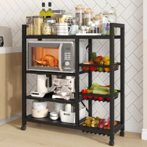 storage shelves, adjustable 4-tier kitchen shelves with 3 wire baskets, kitchen organizers and storage, metal shelf rack with wheels for garage, pantry, bathroom, closet, house warming gifts new home