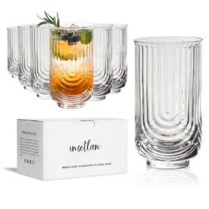 insetlan set of 6 water drinking glasses, arch design cocktail glasses, vintage glassware, collins glass cups for coffee, wine, whiskey, juice, housewarming presents, new house essentials