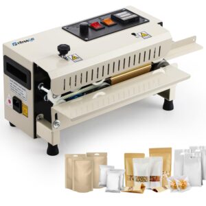 frifreego commercial heat sealer machine, automatic continuous band sealer, temp&speed adjustable, horizontal bag sealing machine for plastic packing bags, desktop beige