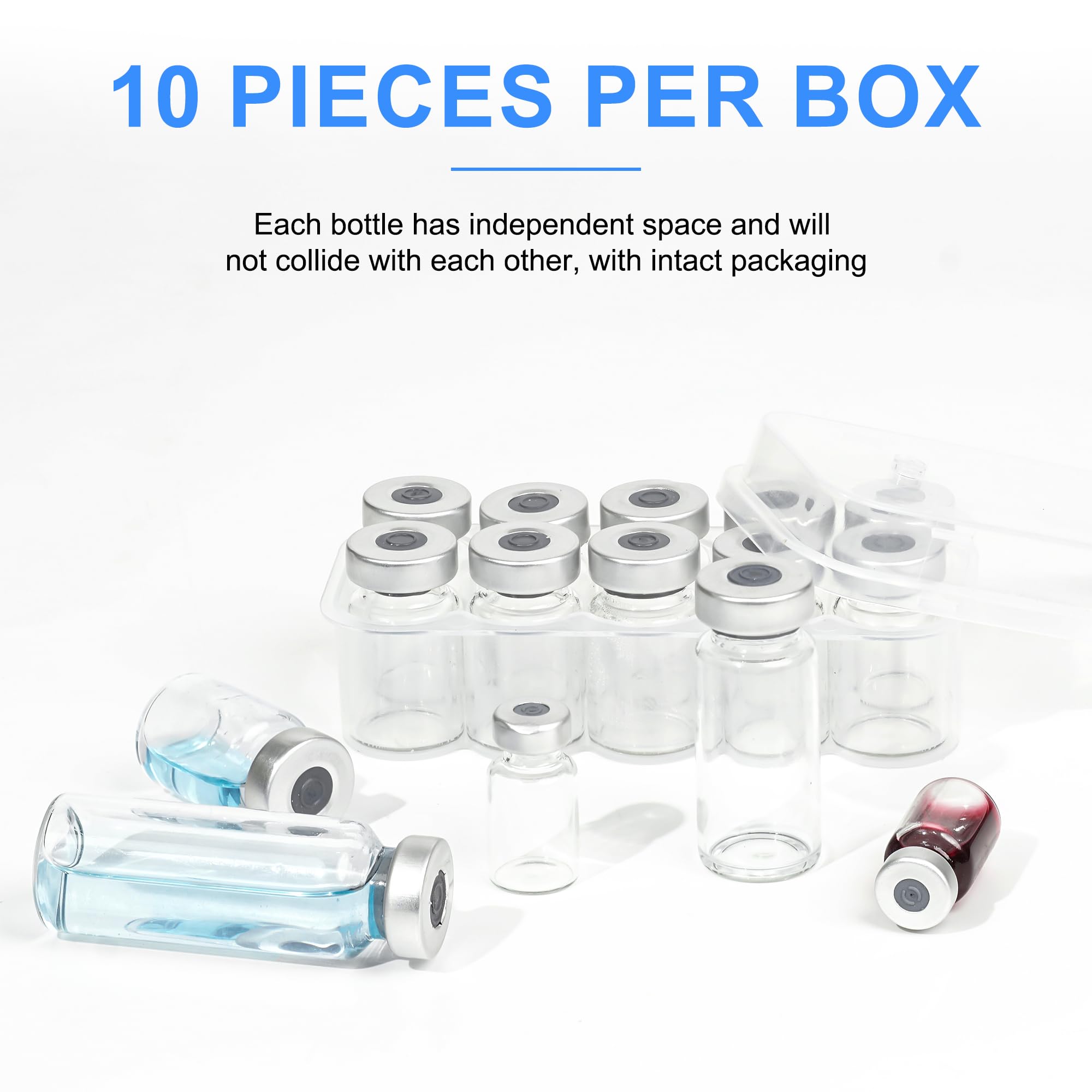 LZHNB 2ml Glass Vials for Injection, Self Healing Injection Port, Empty Transparent Sealed Vials 10Pcs. (2ml)