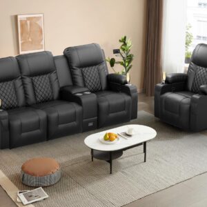 YONISEE Recliner Sofa Set, Modern 3 Seat Reclining Sofa and 1 Seat 360° Swivel Recliner Chair with Heat and Massage for Living Room (3 Seat Sofa+Recliner Chair)