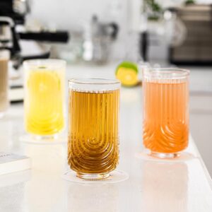 INSETLAN Set of 6 Water Drinking Glasses, Arch Design Cocktail Glasses, Vintage Glassware, Collins Glass Cups for Coffee, Wine, Whiskey, Juice, Housewarming Presents, New House Essentials