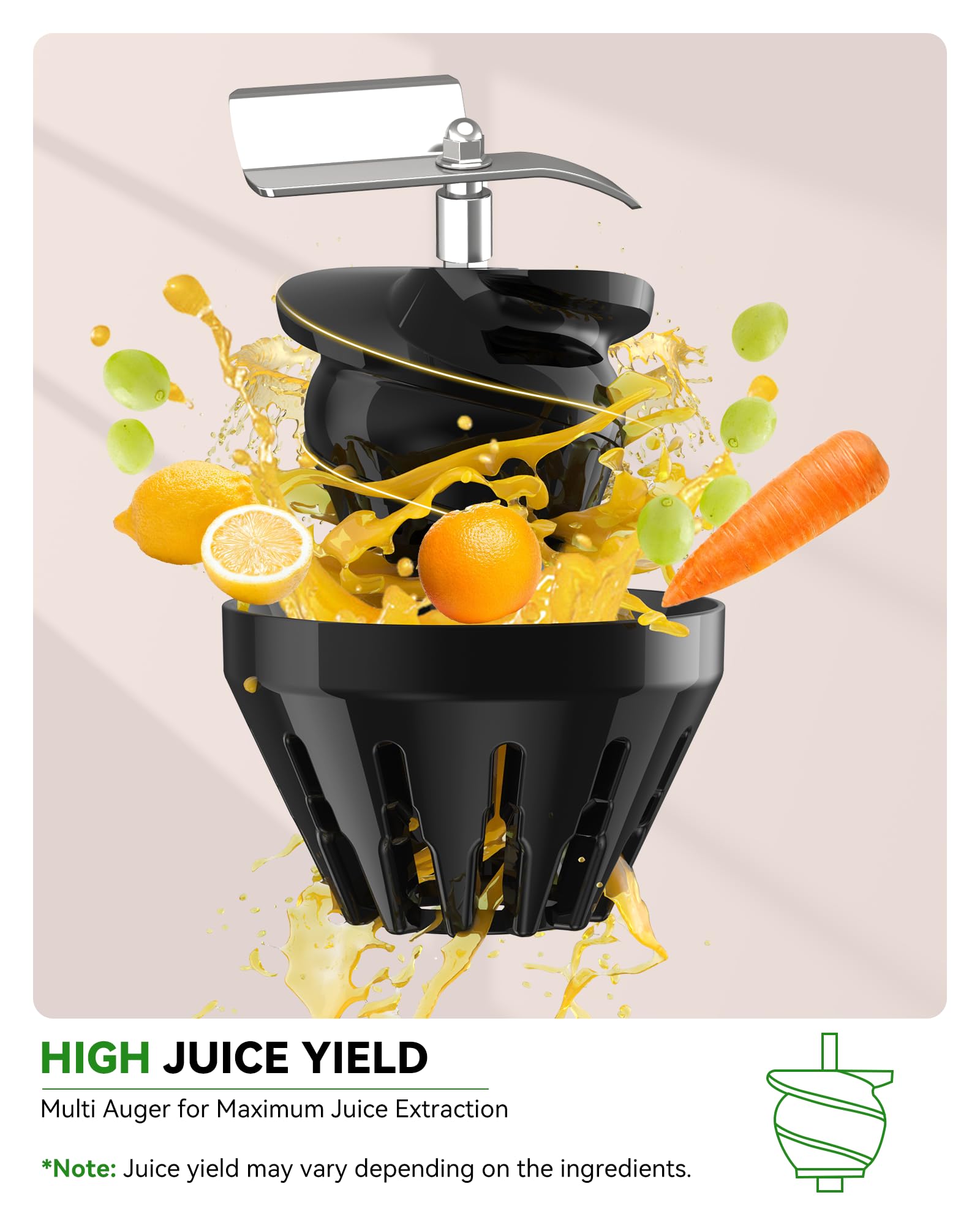 ACOQOOS Juicer Machines, Cold Press Juicer Whole Fruit and Vegetable with 4.3" Feeding Chute, Easy to Clean Juicers with 2 Cups, Masticating Juicer Black