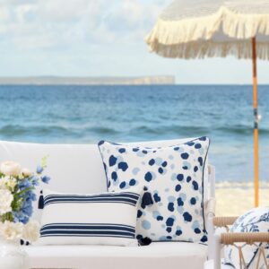 Hofdeco Premium Coastal Patio Indoor Outdoor Throw Pillow Cover Only, 20"x20" Water Repellent for Backyard, Couch, Navy Blue Leopard with Piping