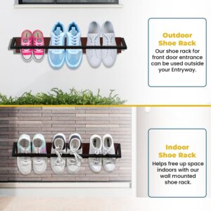 SHOP SEAGULL Wall Mounted Shoe Rack - 28 x 5 x 1 Inches - Dark Wood Over Natural Pine Wood, Holds 3 Pairs of Shoes, Entryway Shoe Rack - Shoe Storage for Small Space - for Closet, Mudroom