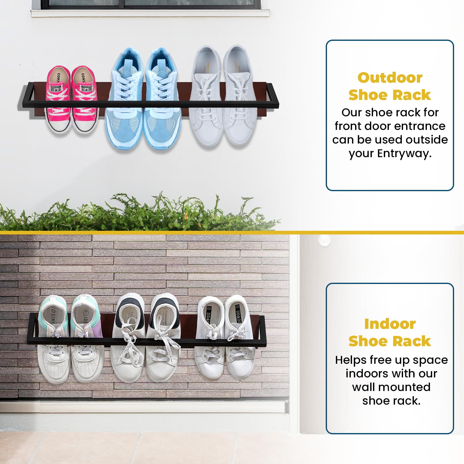 SHOP SEAGULL Wall Mounted Shoe Rack - 28 x 5 x 1 Inches - Dark Wood Over Natural Pine Wood, Holds 3 Pairs of Shoes, Entryway Shoe Rack - Shoe Storage for Small Space - for Closet, Mudroom