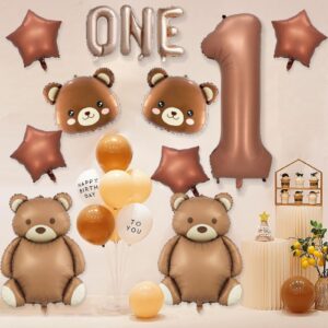 12Pcs Bear Balloons, 1st Number Balloons 40 inch Teddy Bear Balloons Baby Shower Decorations Birthday Balloons Foil Animal Balloons for We Can Bearly Waits Theme Birthday Party Decor