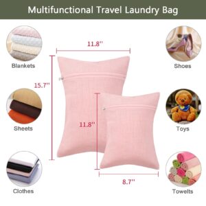 HSOFTIFY 2 Pcs 100% Linen Travel Laundry Bags for Dirty Clothes 8.7 * 11.8inches and 11.8 * 15.7inches Wash Bag for Traveling Wet Dry Bag Kids Underwear Suitcase Luggage Compression Necessities,Pink