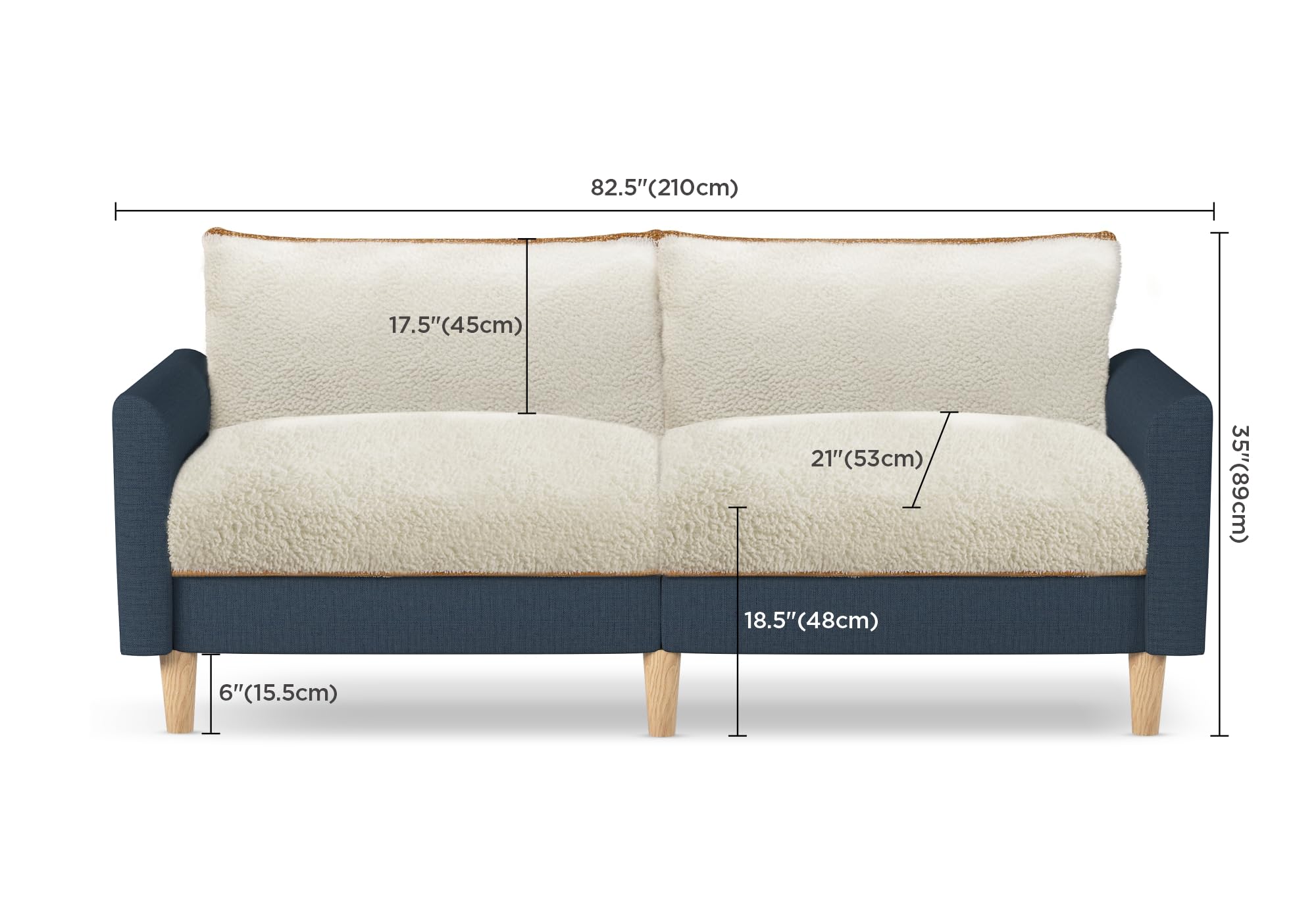 Woyomeub Couches for Living Room 82.5" Oversized 3 Seater Loveseat Sofa Teddy Fleece Fabric Sleeper Sofas