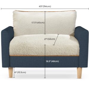 Woyomeub Couches for Living Room Accent Chair 45" Living Room Armchair, 1.5 Seater Sofa Teddy Fleece Fabric, Beige & Blue