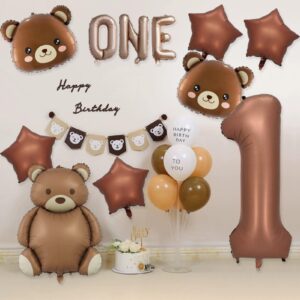 12Pcs Bear Balloons, 1st Number Balloons 40 inch Teddy Bear Balloons Baby Shower Decorations Birthday Balloons Foil Animal Balloons for We Can Bearly Waits Theme Birthday Party Decor