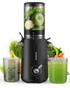 acoqoos juicer machines, cold press juicer whole fruit and vegetable with 4.3" feeding chute, easy to clean juicers with 2 cups, masticating juicer black