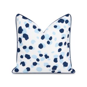 hofdeco premium coastal patio indoor outdoor throw pillow cover only, 20"x20" water repellent for backyard, couch, navy blue leopard with piping