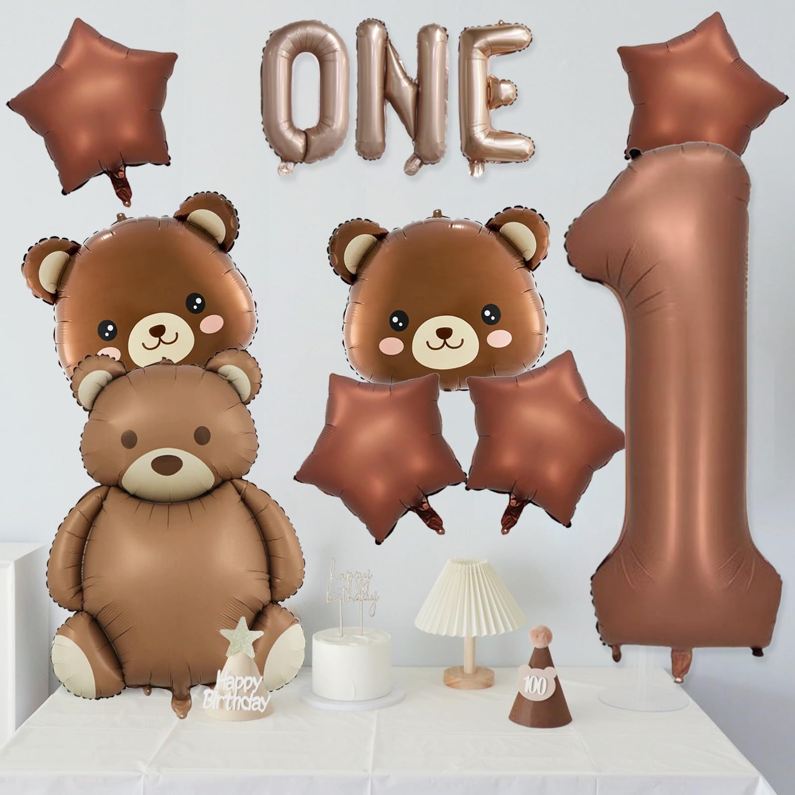 12Pcs Bear Balloons, 1st Number Balloons 40 inch Teddy Bear Balloons Baby Shower Decorations Birthday Balloons Foil Animal Balloons for We Can Bearly Waits Theme Birthday Party Decor