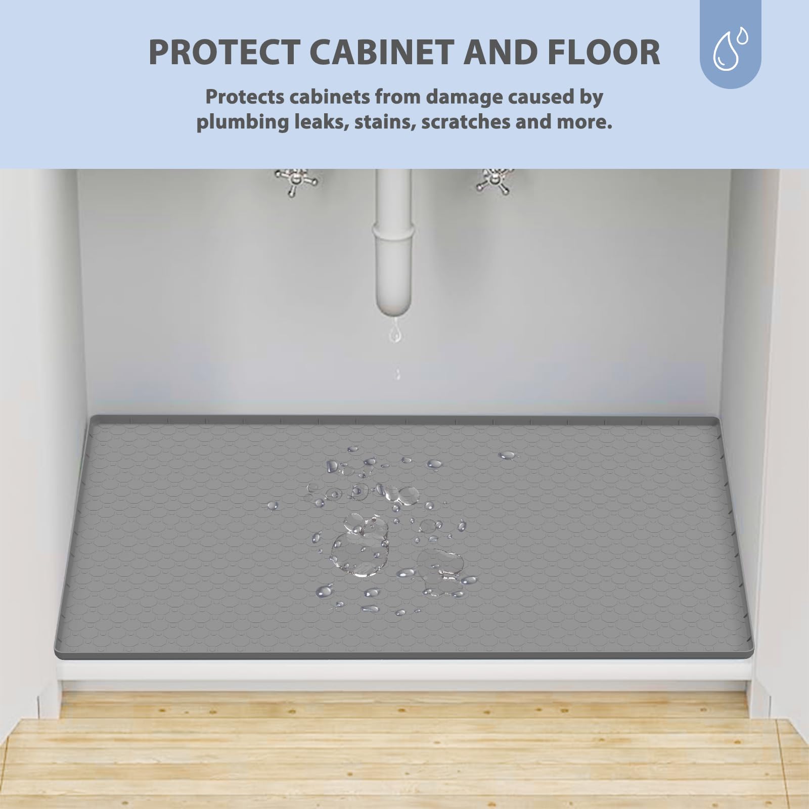 Under Sink Mat, 34'' x 22'' Flexible Silicone Under Kitchen Protectors, Easy to Clean Shelf Liner, Under Sink Mats for Kitchen Waterproof, Cabinet Organizers and Storage