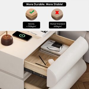 homary Smart Nightstand Modern White Leather Nightstands with Wireless Charger Bedside Table with 2 Drawers for Bedrooms Living Rooms Offices