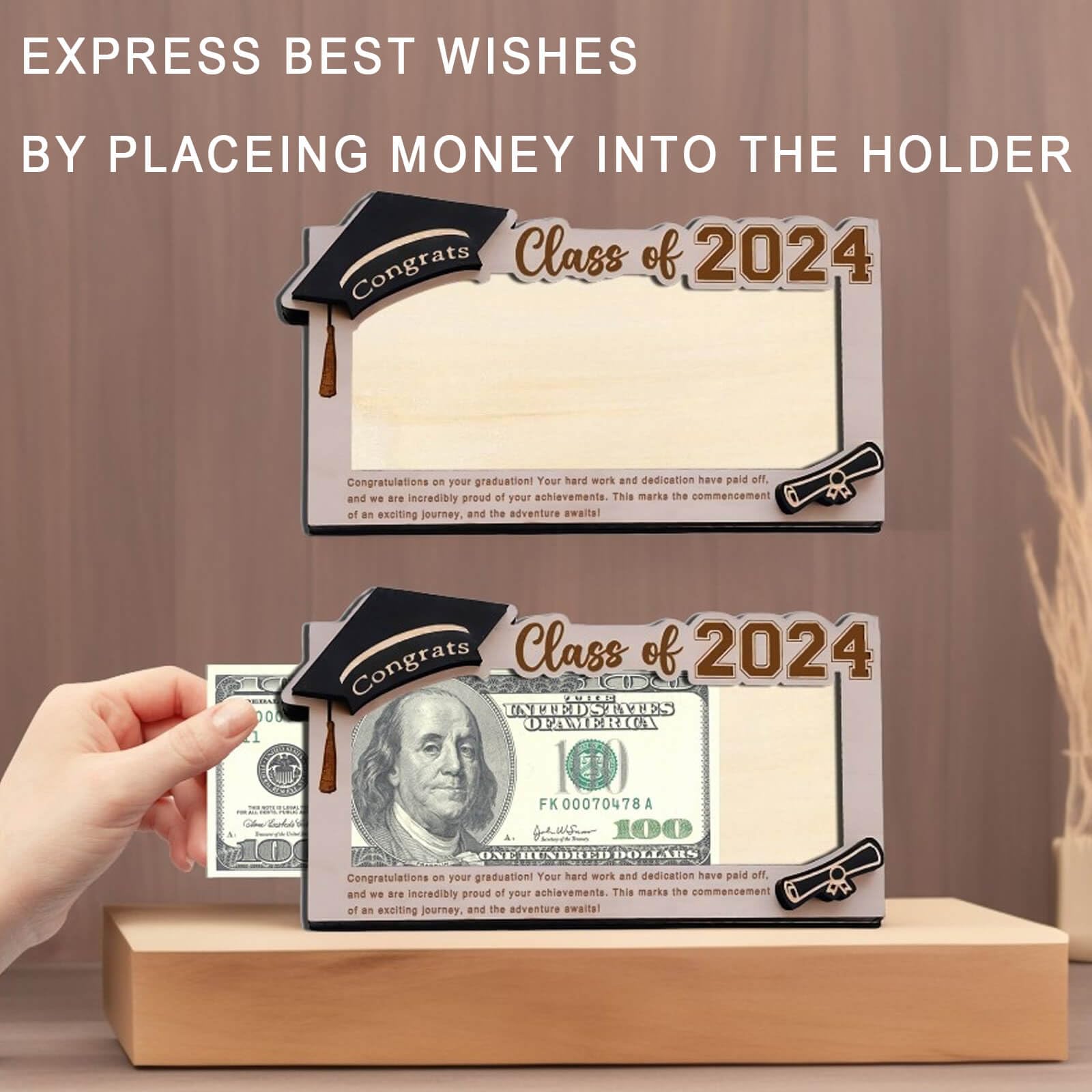 Graduation Gifts 2024 Money Holder, Wooden Graduation Money Cash Envelope Box for Class of 2024 Senior College University Graduates