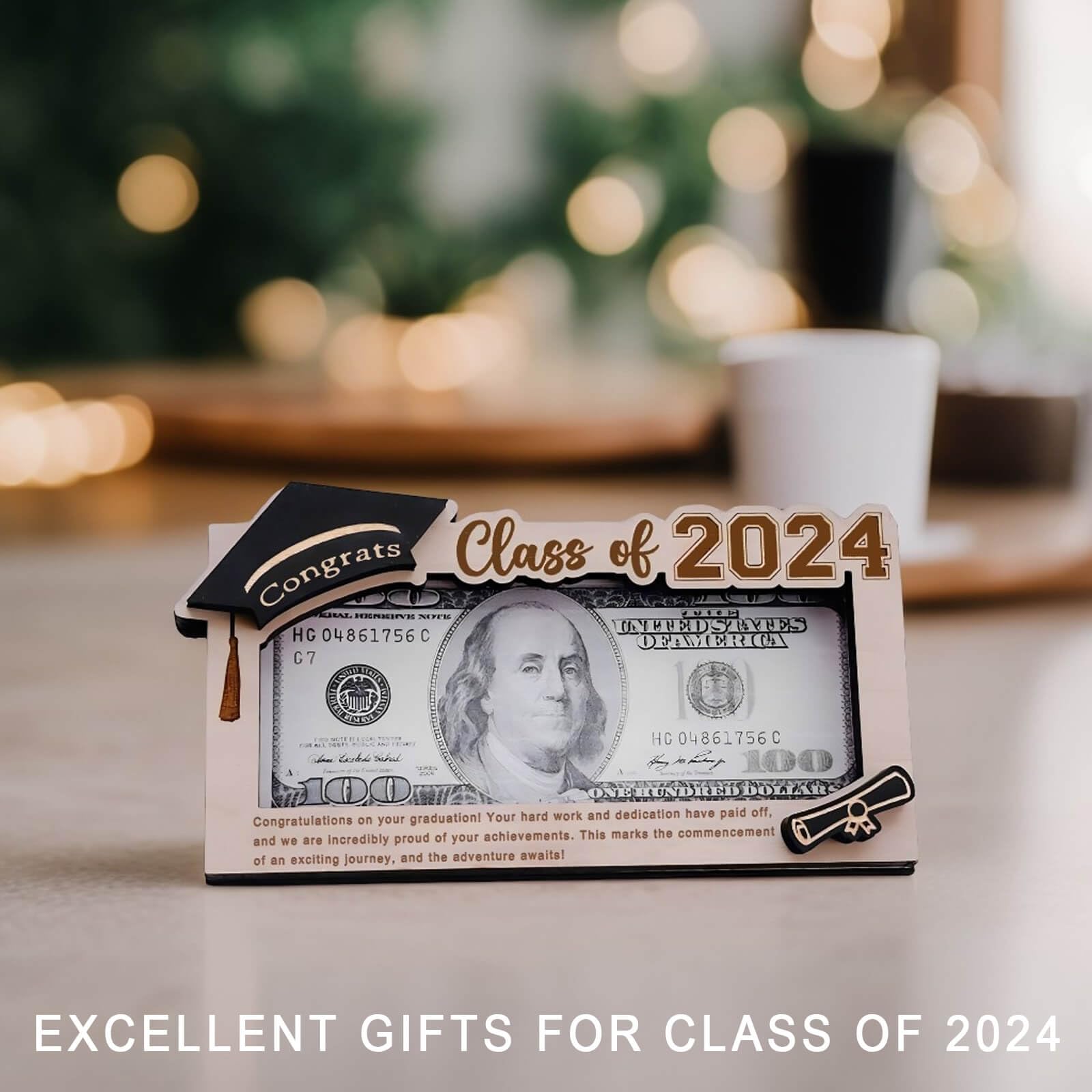 Graduation Gifts 2024 Money Holder, Wooden Graduation Money Cash Envelope Box for Class of 2024 Senior College University Graduates