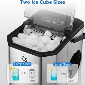 Zstar Ice Maker Countertop with Bullet Ice, 26Lbs/Day, Stainless Steel Portable Ice Machine w/Ice Scoop, 45lb Quiet Design, Self-Cleaning Function and Timer Function for Kitchen Office Home Cafe Bar