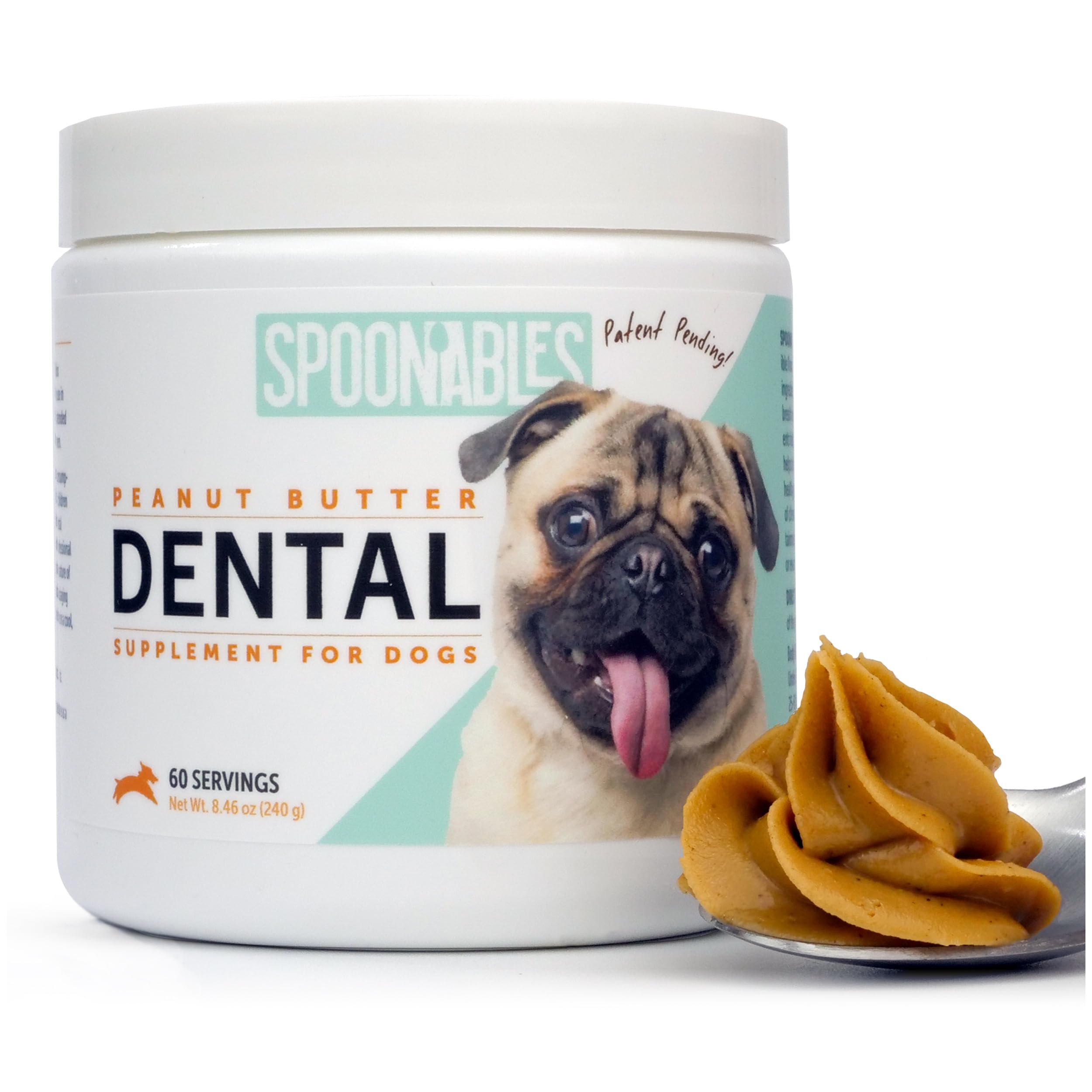 Spoonables Dog Peanut Butter - Dog Breath Freshener - Anti Plaque, Tartar, & Bad Breath - Dog Dental Treats for Better Oral Care and Gum Health - Dental (8.46oz)