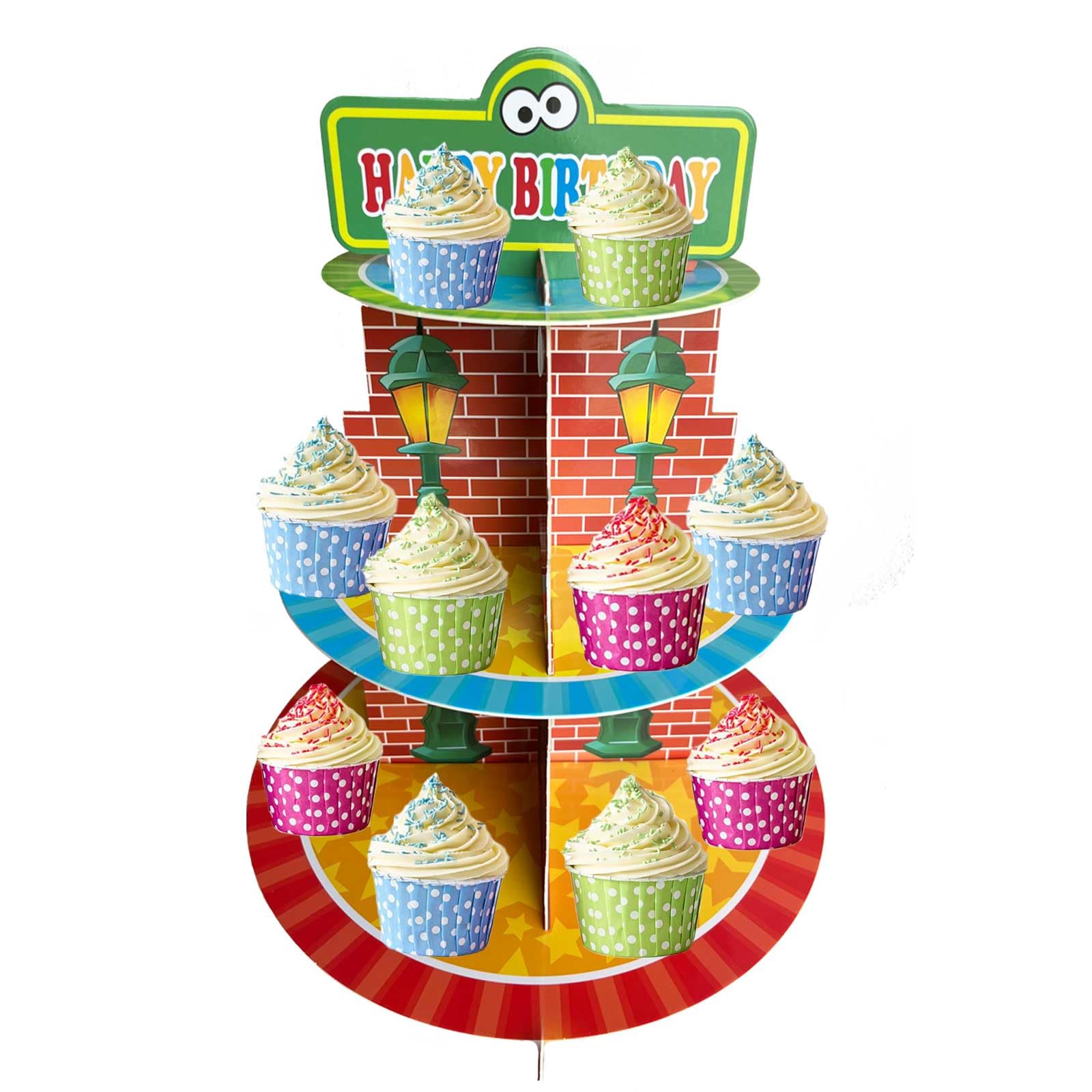 Zliisang Friend Street Cupcake Stand Cartoon Street Cupcake Toppers Birthday Party Supplies Birthday Table Decorations 3 Tier Cupcake Tower Tiered Dessert Stand Story Birthday Decorations