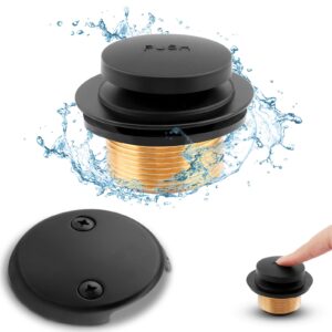 Matte Black Bathtub Drain Kit, Bathtub Drain Stopper Replacement with 2-Hole Overflow Faceplat, Including 1 Brass Threaded Adapter(Color:Black)