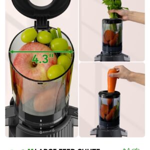 ACOQOOS Juicer Machines, Cold Press Juicer Whole Fruit and Vegetable with 4.3" Feeding Chute, Easy to Clean Juicers with 2 Cups, Masticating Juicer Black