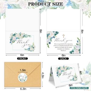 BYBOUS 25 Pack Funeral Thank You Cards with Envelopes Matching Stickers Messages Inside 4×6 in, Watercolor Rose Cross Bereavement Sympathy Thank You Cards for Funeral Family Friends Loved Ones