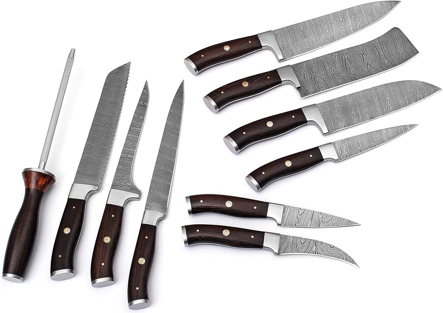 Handmade Damascus Kitchen Chef Knife Set - Professional Damascus Steel Knife Set - 10 pcs Japanese Damascus Knife Set With Leather Bag/Case(10801)