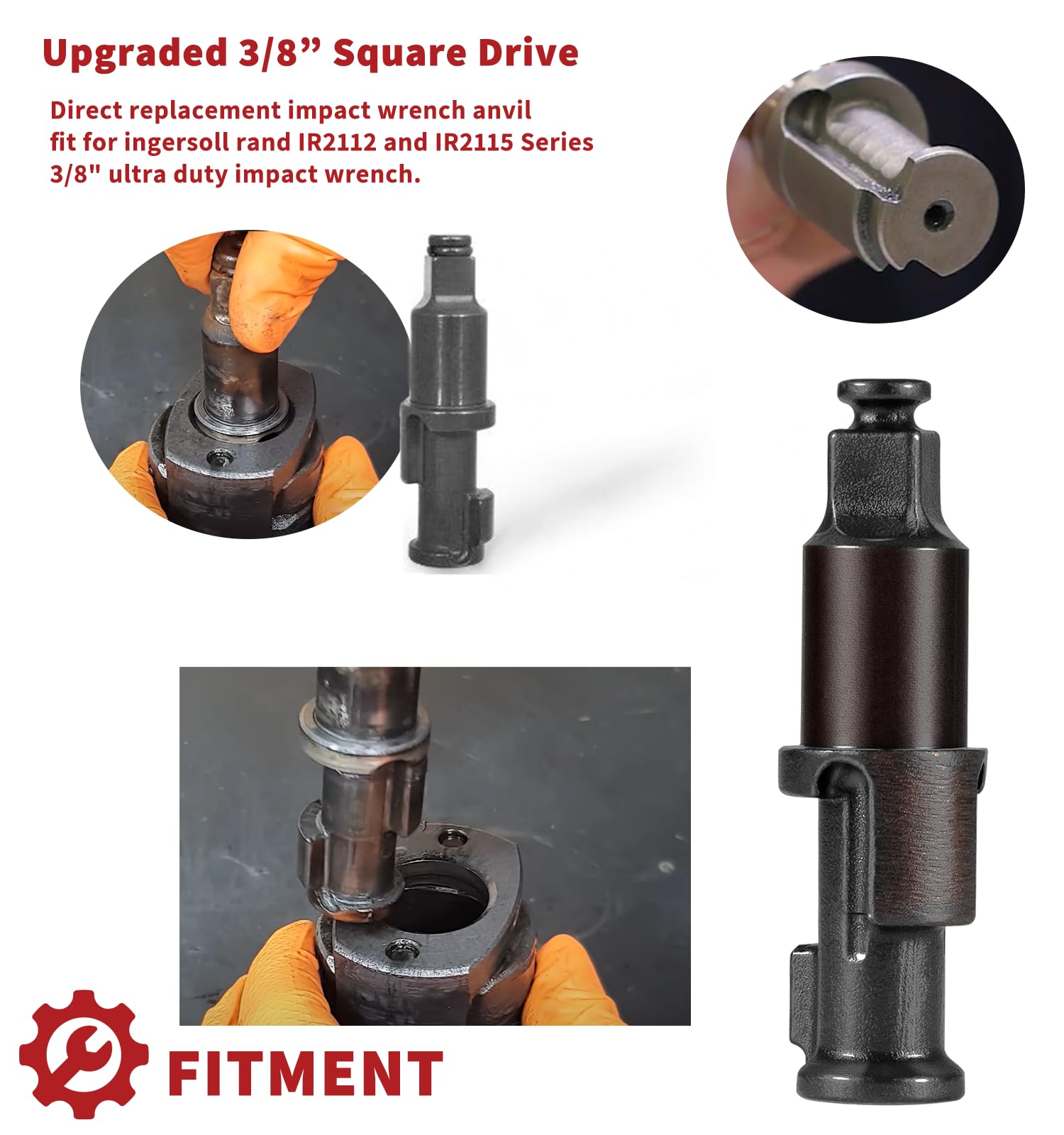 3/8" Impact Wrench Anvil Repair Kit Fit for Ingersoll Rand Air Impact IR2112 & IR2115 Replacement Part, Comes with Retainer and Support Ring