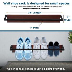 SHOP SEAGULL Wall Mounted Shoe Rack - 28 x 5 x 1 Inches - Dark Wood Over Natural Pine Wood, Holds 3 Pairs of Shoes, Entryway Shoe Rack - Shoe Storage for Small Space - for Closet, Mudroom