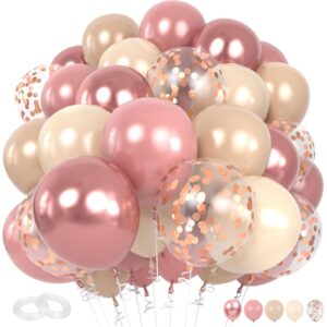 blush dusty pink balloons, 60pcs retro pink rose gold balloon, 12inch metallic confetti rose gold cream nude balloon for girls birthday bridal baby shower wedding boho party decoration