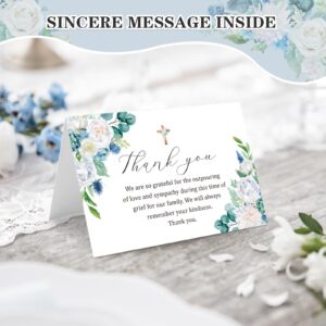 BYBOUS 25 Pack Funeral Thank You Cards with Envelopes Matching Stickers Messages Inside 4×6 in, Watercolor Rose Cross Bereavement Sympathy Thank You Cards for Funeral Family Friends Loved Ones