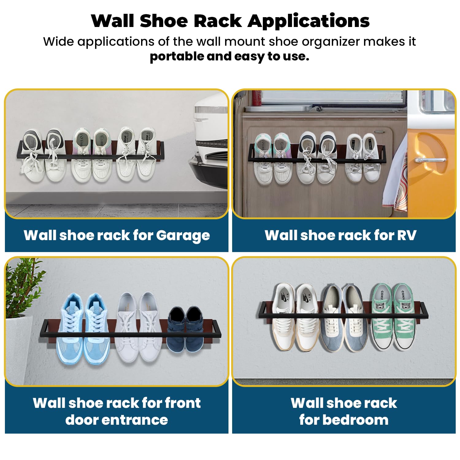 SHOP SEAGULL Wall Mounted Shoe Rack - 28 x 5 x 1 Inches - Dark Wood Over Natural Pine Wood, Holds 3 Pairs of Shoes, Entryway Shoe Rack - Shoe Storage for Small Space - for Closet, Mudroom