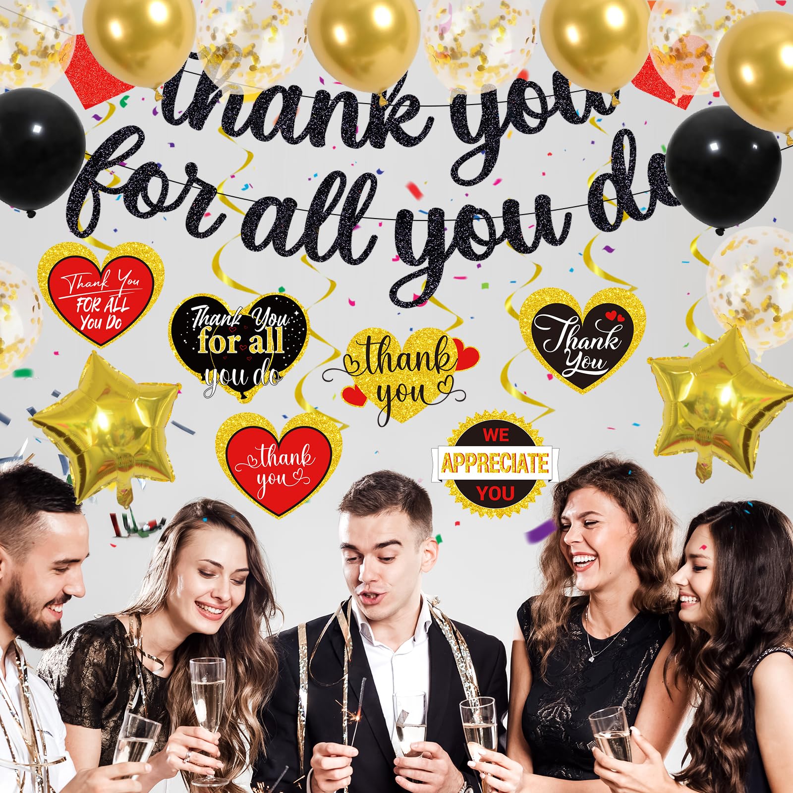 Wxiben Thank You Party Decorations - 22PCS Thank You for All You Do Banners Balloons Decorations Thank You Banners and Signs for Appreciation Party Thank You Employee Teacher Doctor Nurse Decorations