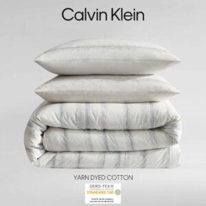 Calvin Klein - King Duvet Cover Set, Luxuriously Soft Bedding with Matching Shams, Striped Room Essentials (Strie Stripe Off White, King)