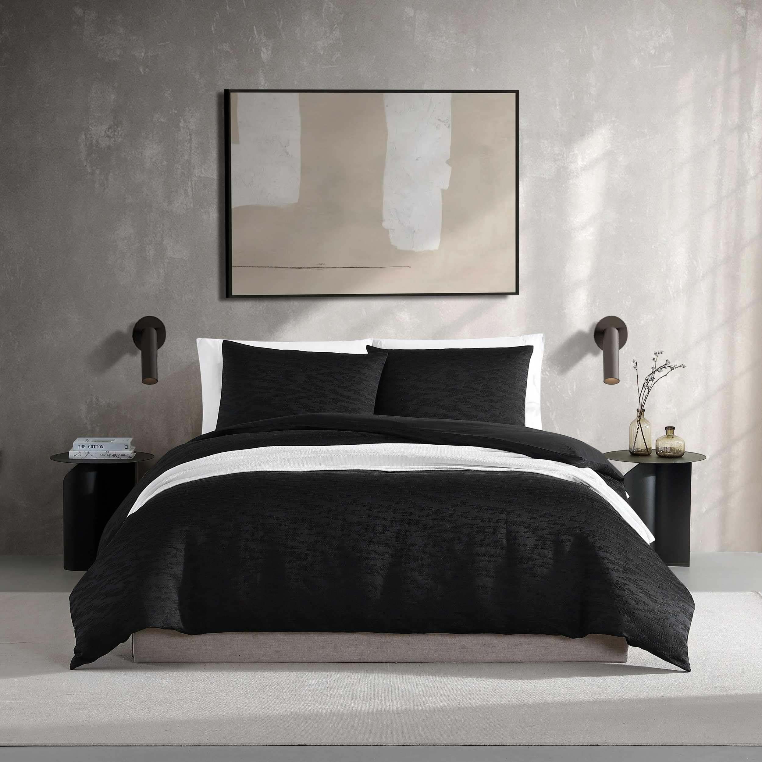 Vera Wang - King Duvet Cover Set, Luxury Textured Weave Bedding with Matching Shams, Ideal for All Seasons, Oeko-Tex Certified (Illusion Black, King)