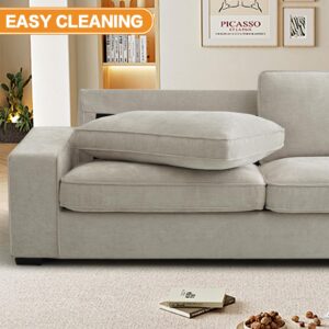 EASELAND 88" Chenille Sofa Couch, 3 Seater Loveseat for Living Room, Modern Lounge Sofa for Bedroom with Removable Back and Seat Cushions, Deep Seat Comfy Couch with Solid Wood Legs and Armrest(Beige)