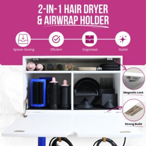 2in1 Storage Holder compatible with Dyson Hair Dryer Holder Wall Mount - Premium Wooden Organizer for Airwrap Holder Wall Mount Storage Rack for Accessories and Attachments