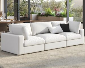 papajet modular sectional sofa, 114 inches down filled sectional sofa, 3 seater oversized comfy couch for living room, white linen cloud couch set