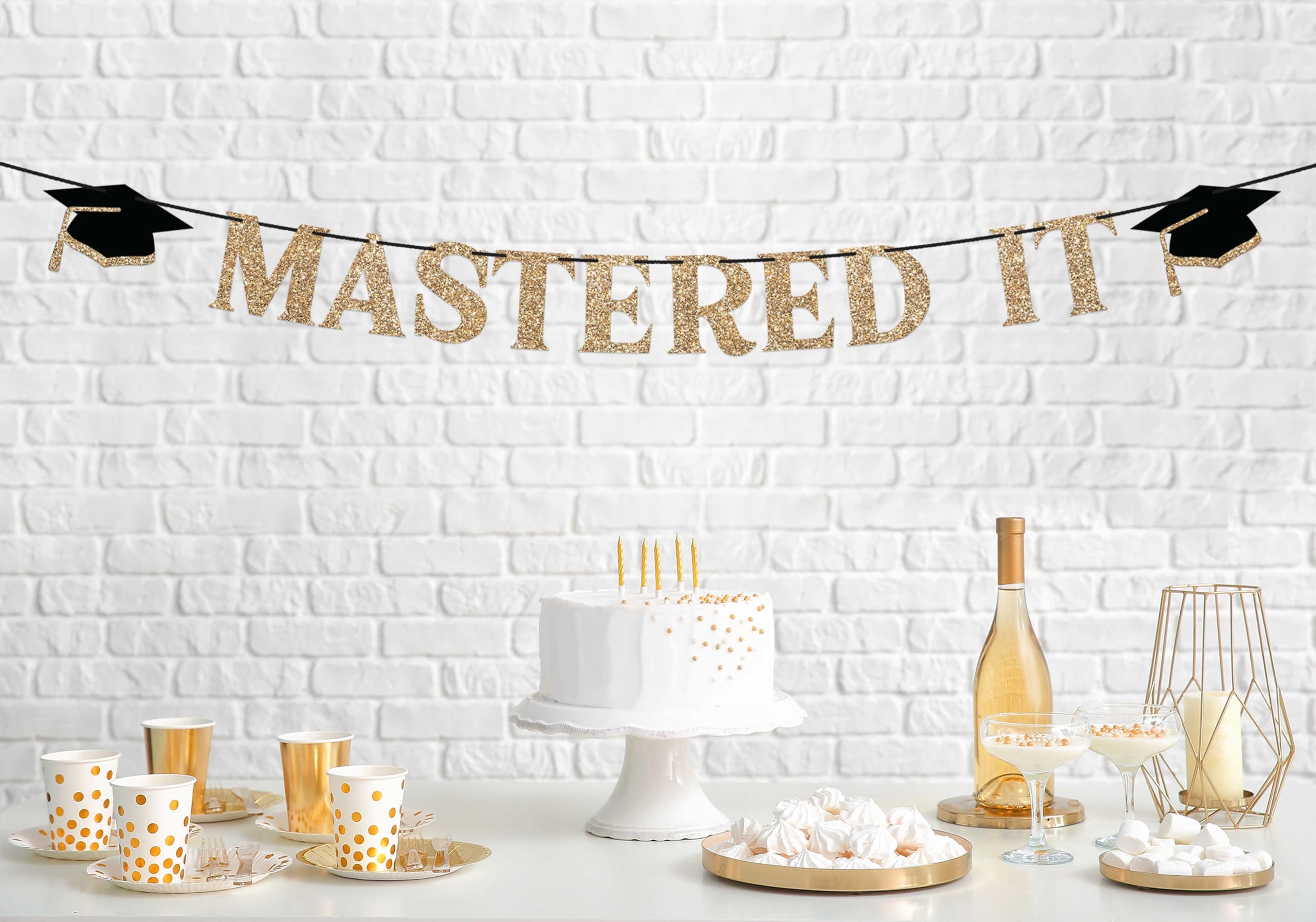 Pre-Strung Mastered It Banner - NO DIY - Gold Glitter Graduation Party Banner - Pre-Strung Garland on 10 ft Strand - Gold Grad Congrats Class of 2024 Party Decorations & Decor. Did we mention no DIY?