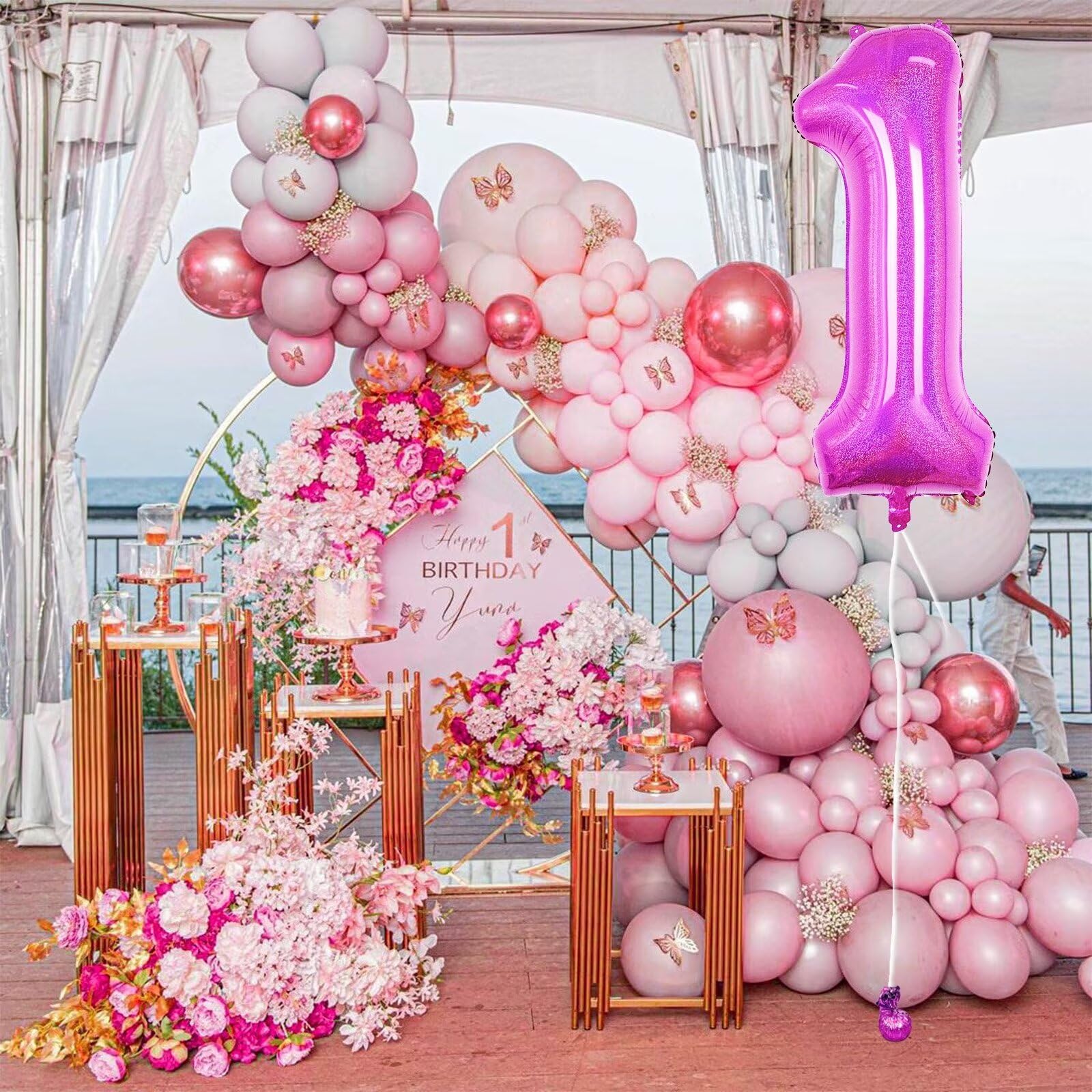 Hot Pink 7 Balloon, 40 Inch Large Laser Hot Pink Foil Helium Number Balloons 0-9 for Girls Women, Giant Self Inflating Mylar Hot Pink Number 7 Balloons for Baby Shower Princess Birthday Anniversary