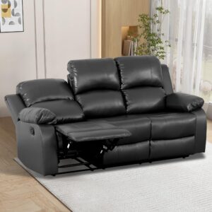 SumKea Large Loveseat Recliner Sofa, Leather Living Room Couch with Cup Holder, Black