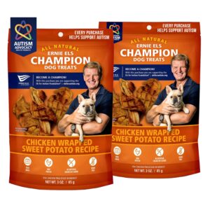 ernie els all natural chicken wrapped with sweet potato dog treats - premium dog treats for healthy snacking, training and rewards - 3 ounce (pack of 2)