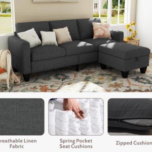 Woyomeub Sectional Sofa Couches for Living Room: Convertible L Shaped Couch with Storage Ottoman - Grey Small 3 Seater Sofas Furniture Set for Small Space