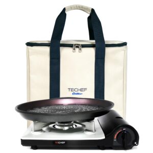 techef - stovetop korean bbq non-stick grill pan with agni portable gas stove burner, made in korea (aggpcb)