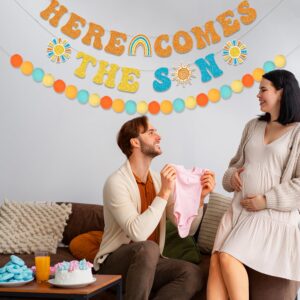 LARRAZABAL Here Comes The Son Baby Shower Banner, Here Comes the Son Baby Shower Decor Boy Boho Retro Sunshine 1st Birthday Party Supplies