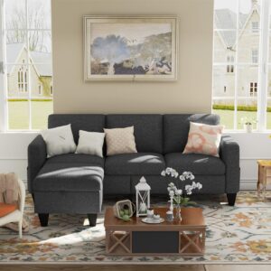 Woyomeub Sectional Sofa Couches for Living Room: Convertible L Shaped Couch with Storage Ottoman - Grey Small 3 Seater Sofas Furniture Set for Small Space