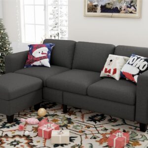 Woyomeub Sectional Sofa Couches for Living Room: Convertible L Shaped Couch with Storage Ottoman - Grey Small 3 Seater Sofas Furniture Set for Small Space