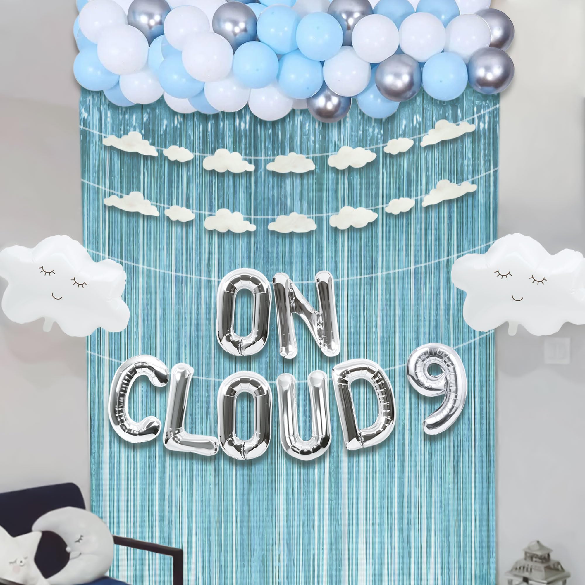 LaVenty Luxury Sliver On Cloud 9 Balloons On Cloud 9 Birthday Decoration 9 Birthday Decoration Nine Years Old Birthday Balloon On Cloud 9 Party Supplies Cloud Balloon